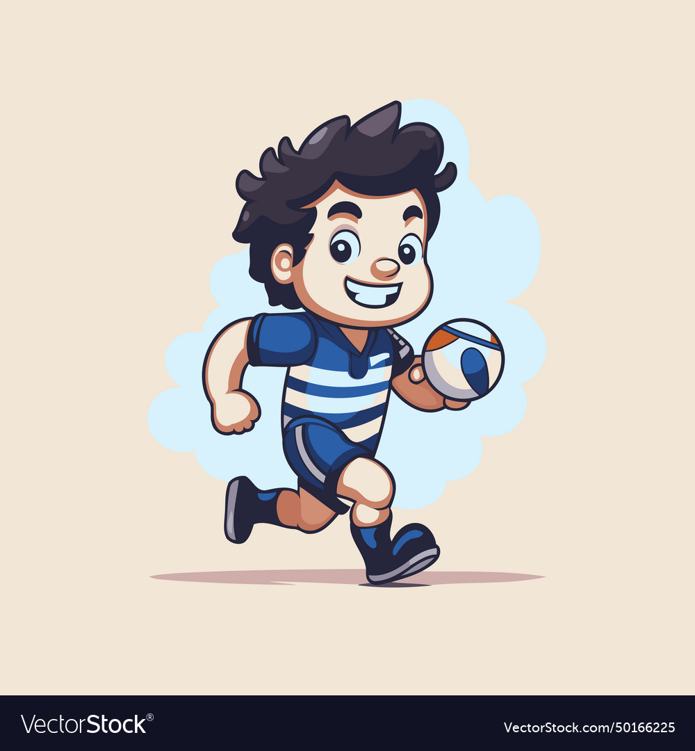 Cartoon rugby player running with ball cheerful Vector Image