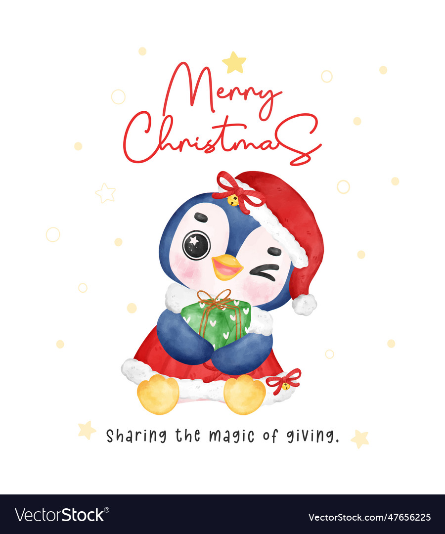 Cheerful christmas penguin in santa dress and hat vector image Cheerful christmas penguin in santa dress and hat