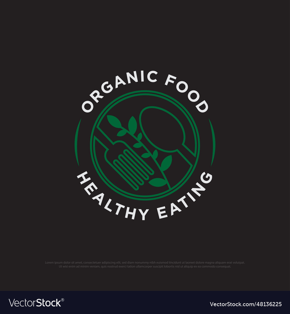 Healthy organic food logo design badge Royalty Free Vector