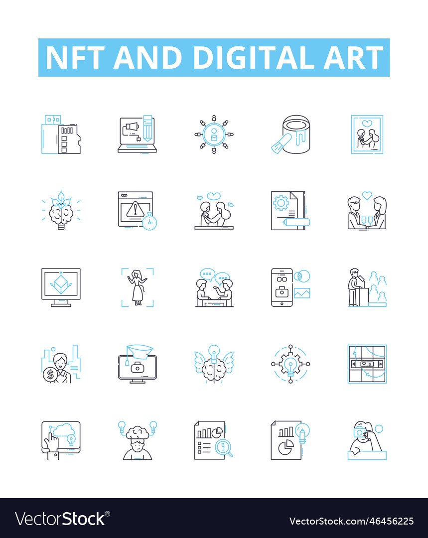 Nft and digital art line icons set