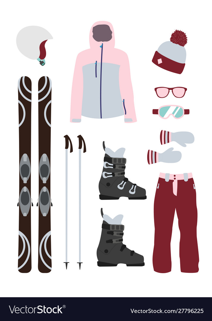 Ski equipment kit clothes on transparent