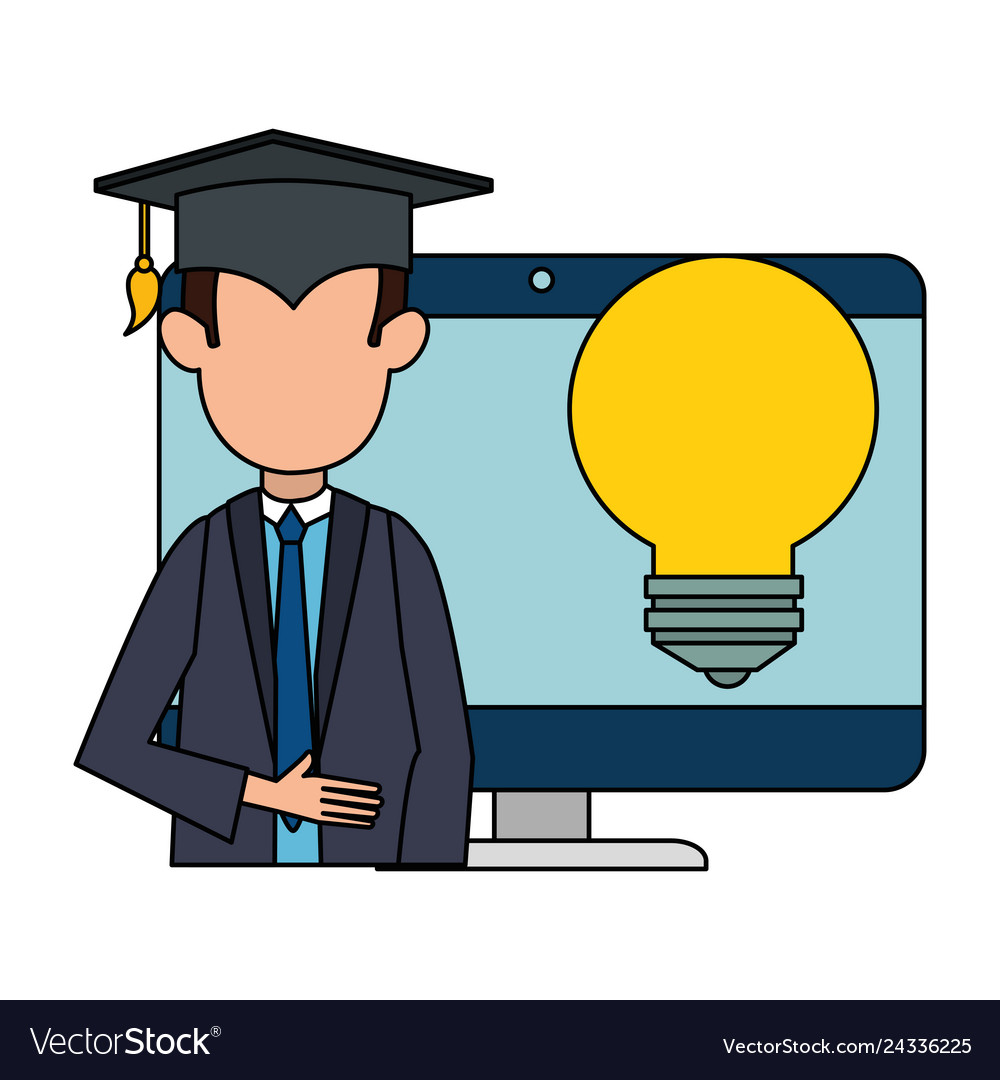 Student graduated with computer and bulb