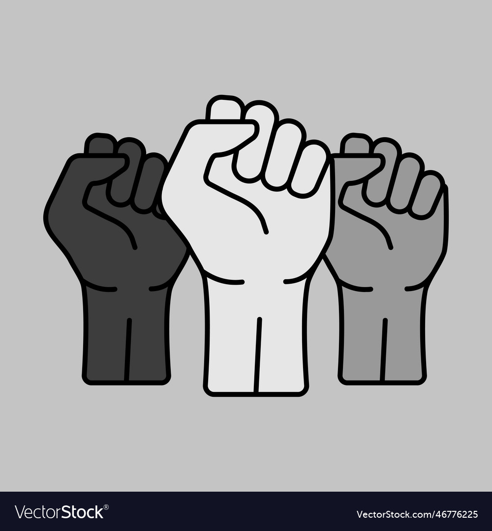 Three clenched fists raised in protest icon