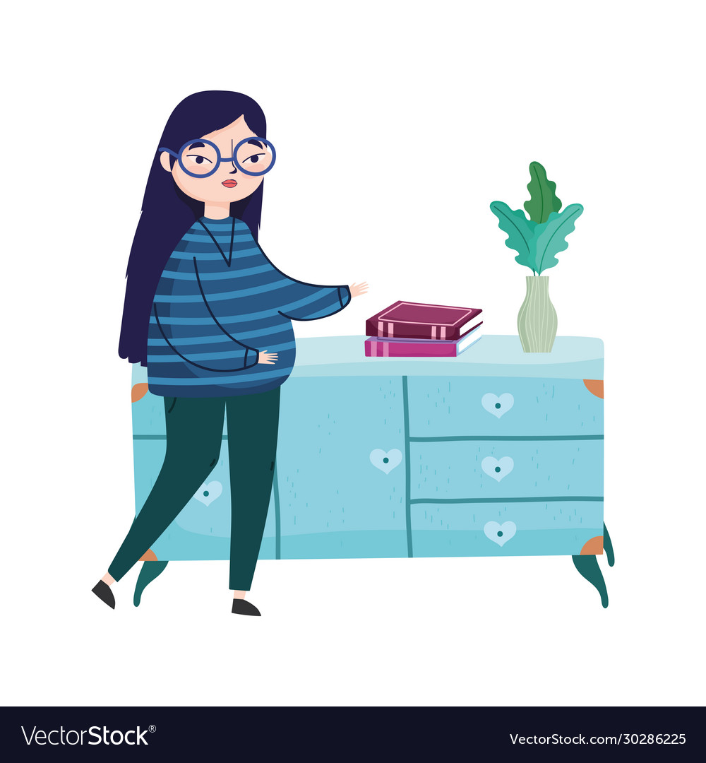 Young woman books in furniture potted plant book