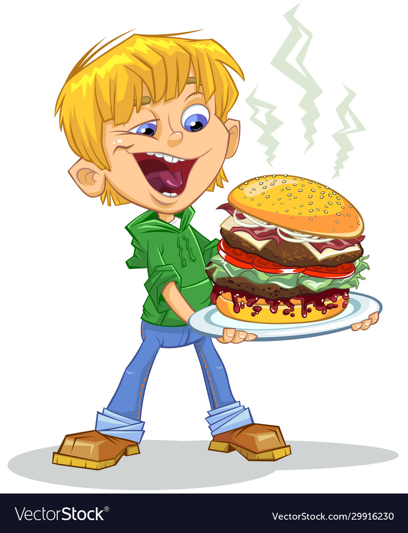 Cartoon boy eating Royalty Free Vector Image - VectorStock