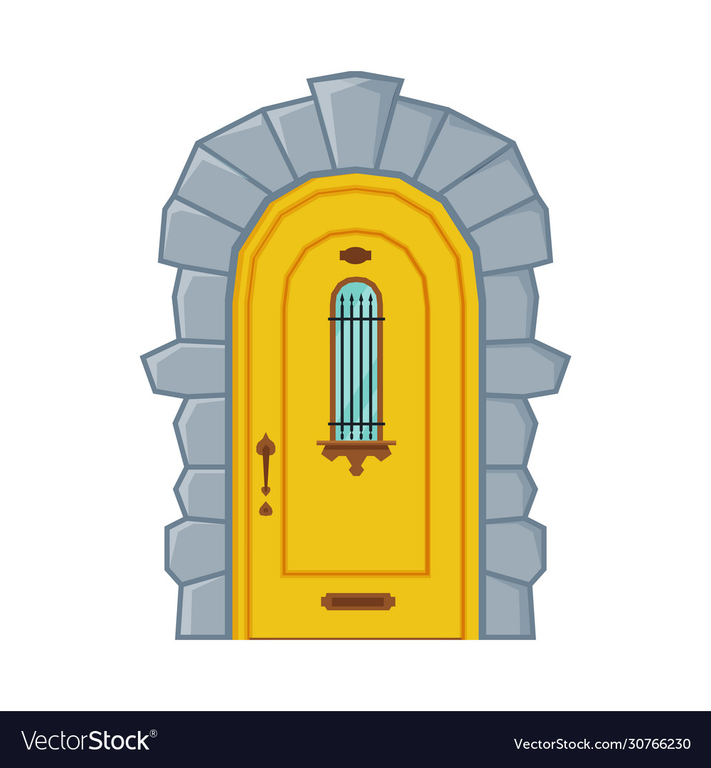 Classic arched yellow door vintage style facade