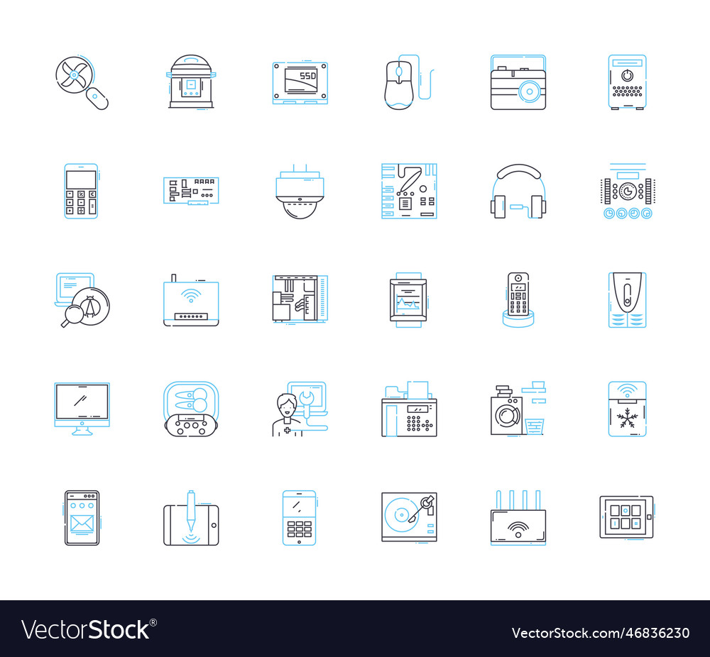 Computer gear linear icons set keyboard mouse