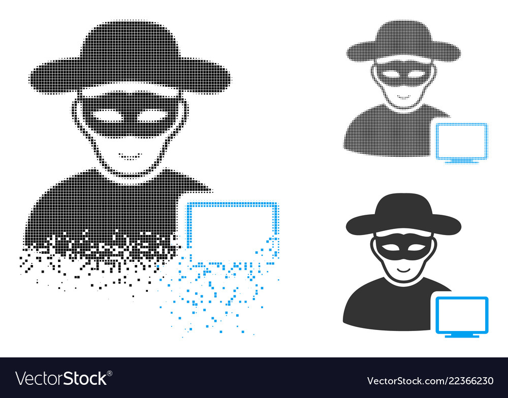 Decomposed pixel halftone computer hacker icon