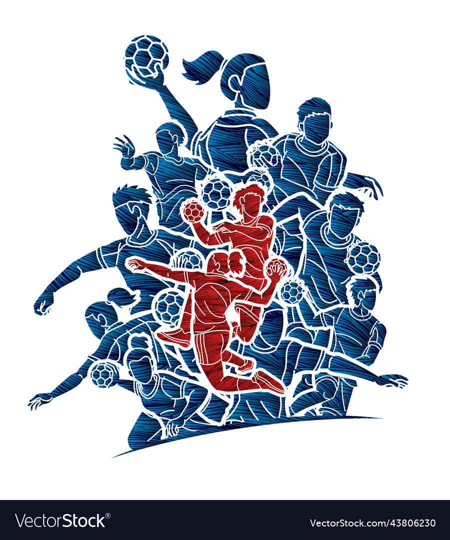 Group of handball players team male and female vector image Group of handball players team male and female