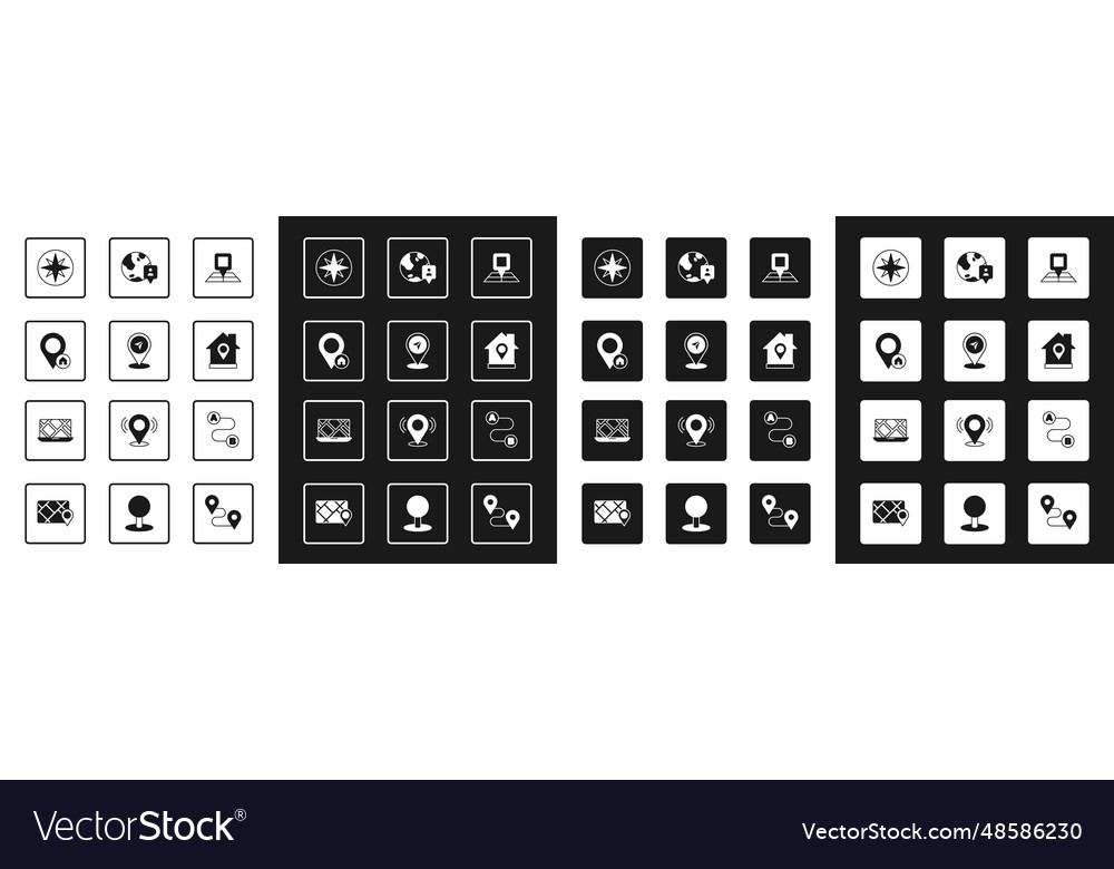 Set folded map with location marker pin vector image Set folded map with location marker pin