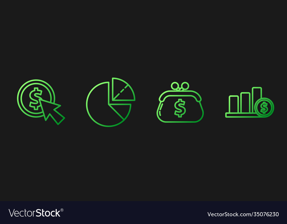 Set line wallet with dollar cursor and coin pie vector image Set line wallet with dollar cursor and coin pie