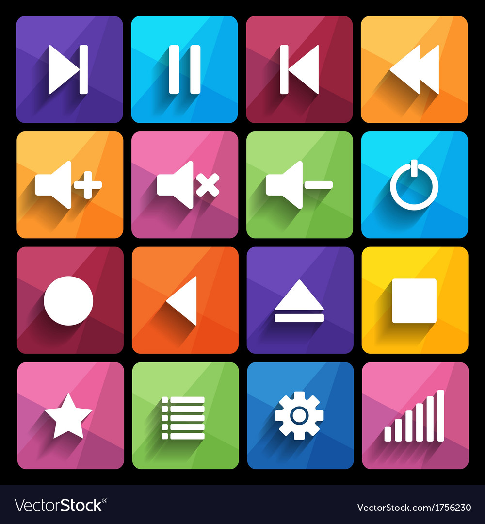 Set of media player buttons in flat design style