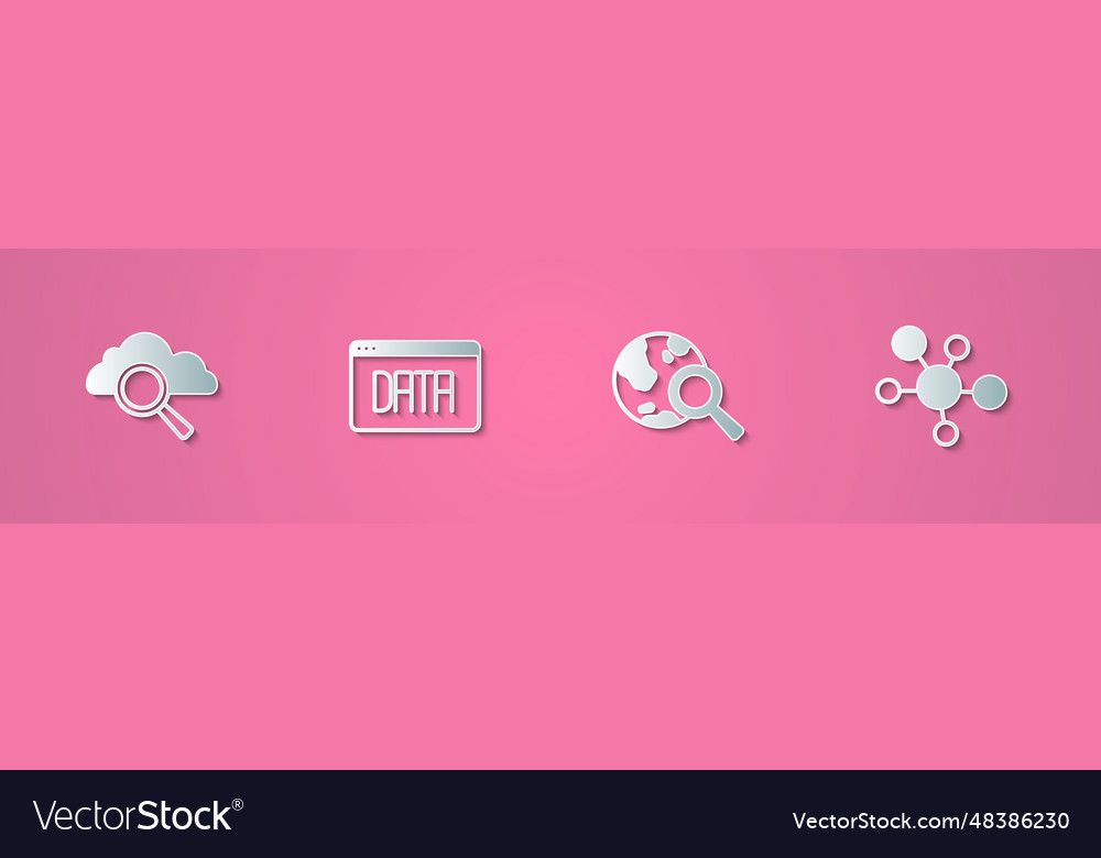 Set paper cut search cloud computing data vector image Set paper cut search cloud computing data