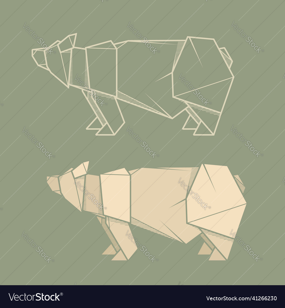 Set paper origami of bear Royalty Free Vector Image