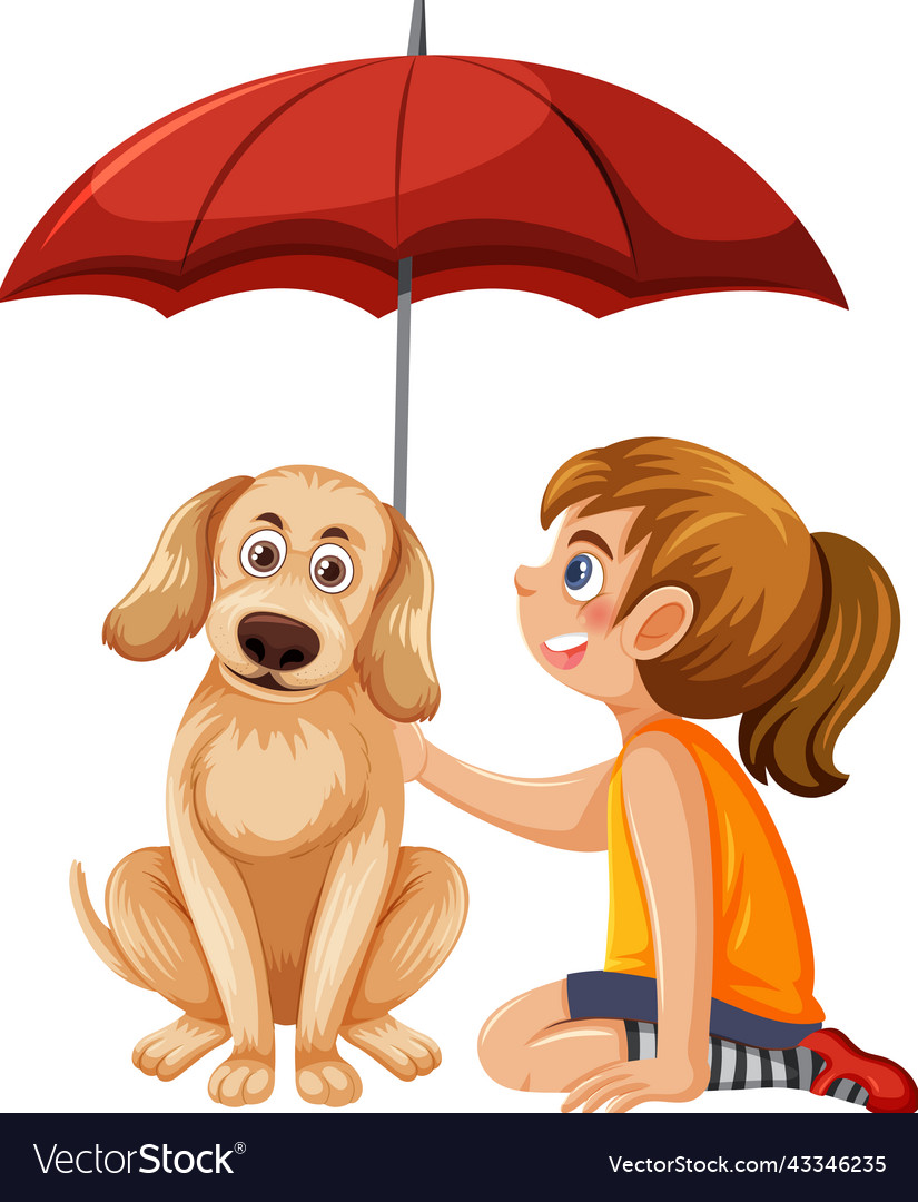 A girl and dog holding umbrella Royalty Free Vector Image