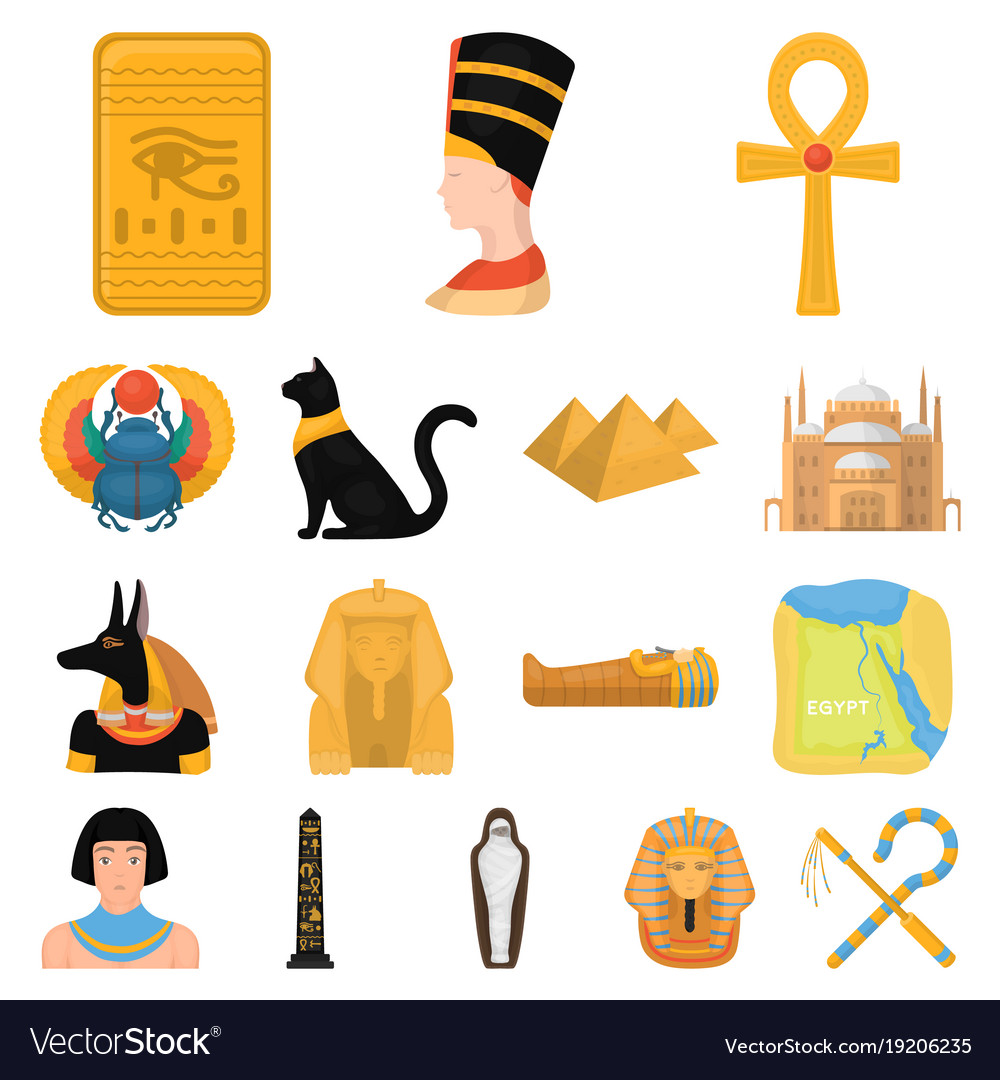 Ancient egypt cartoon icons in set collection