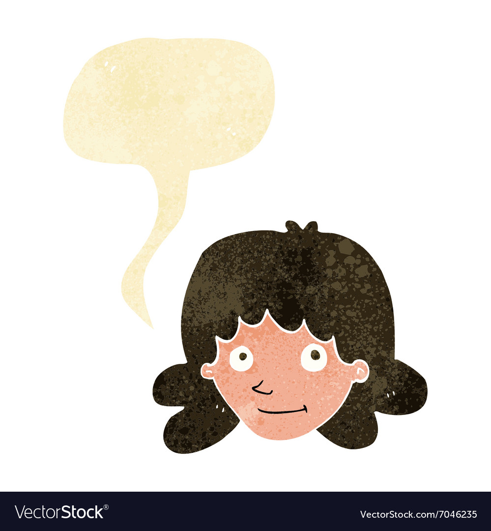 Cartoon happy female face with speech bubble