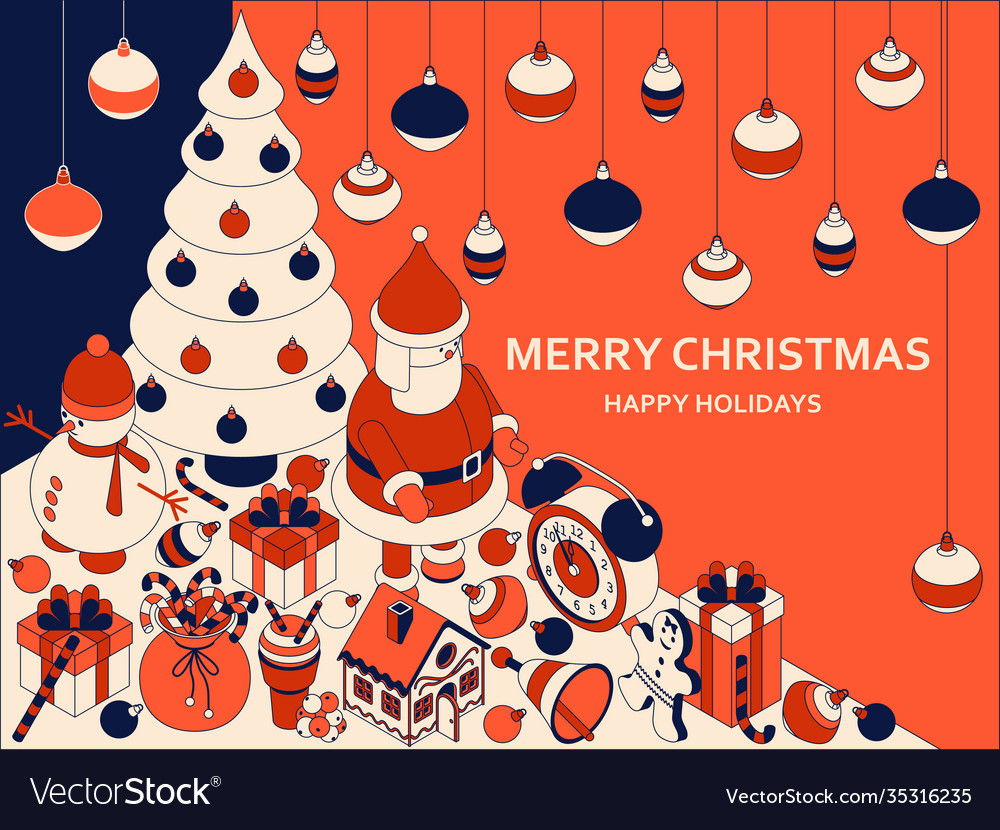 Christmas background with isometric cute toys