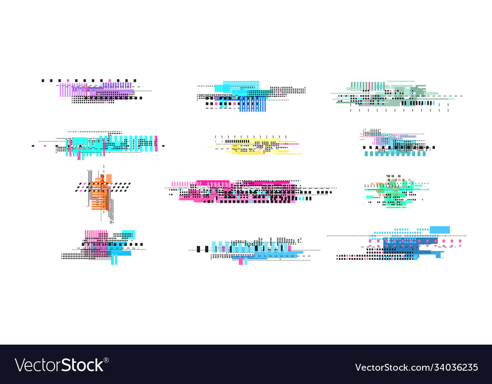 Digital decay elements. Television glitch effects, screen white