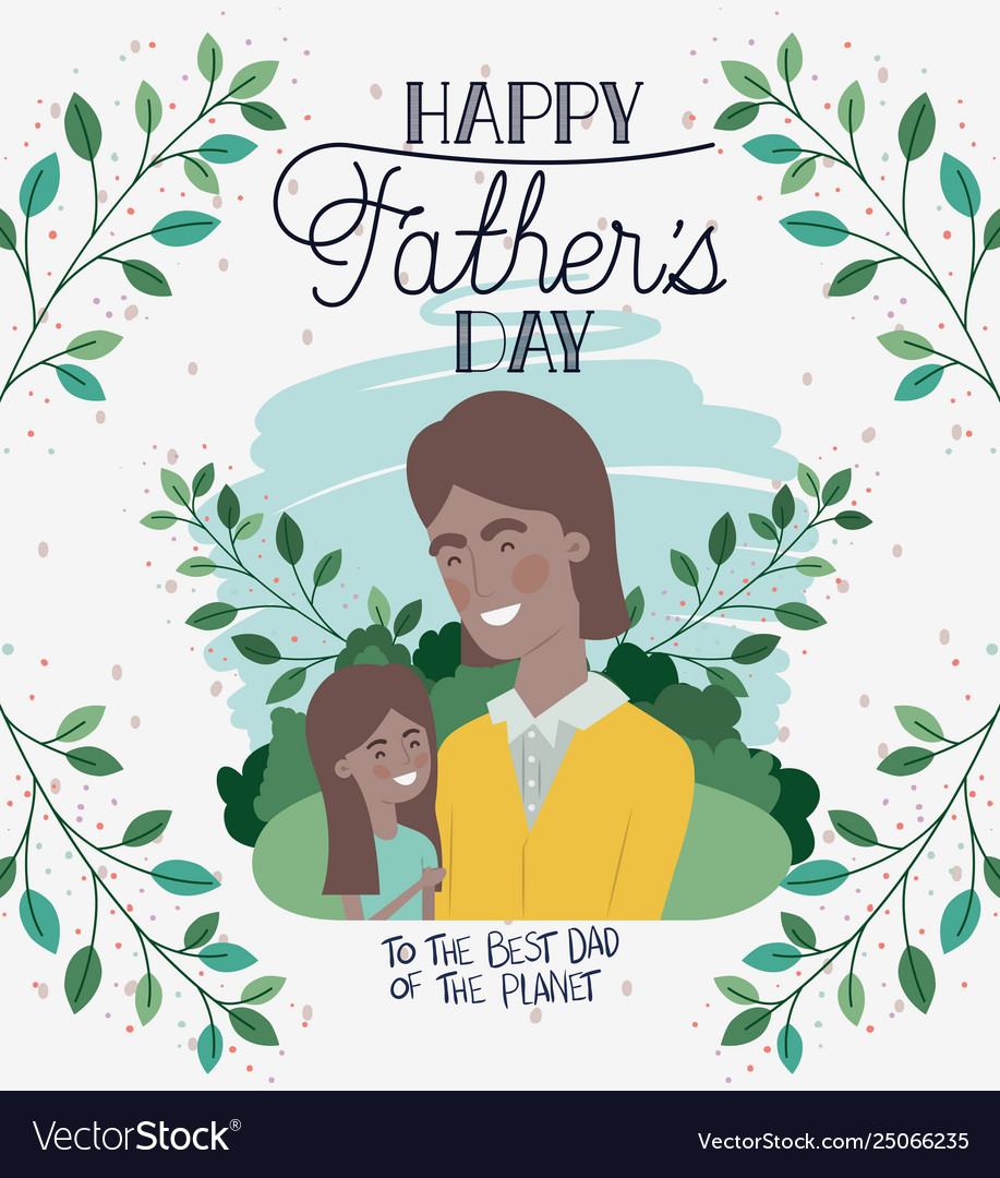 Happy Fathers Day Card With Black Dad And Daughter