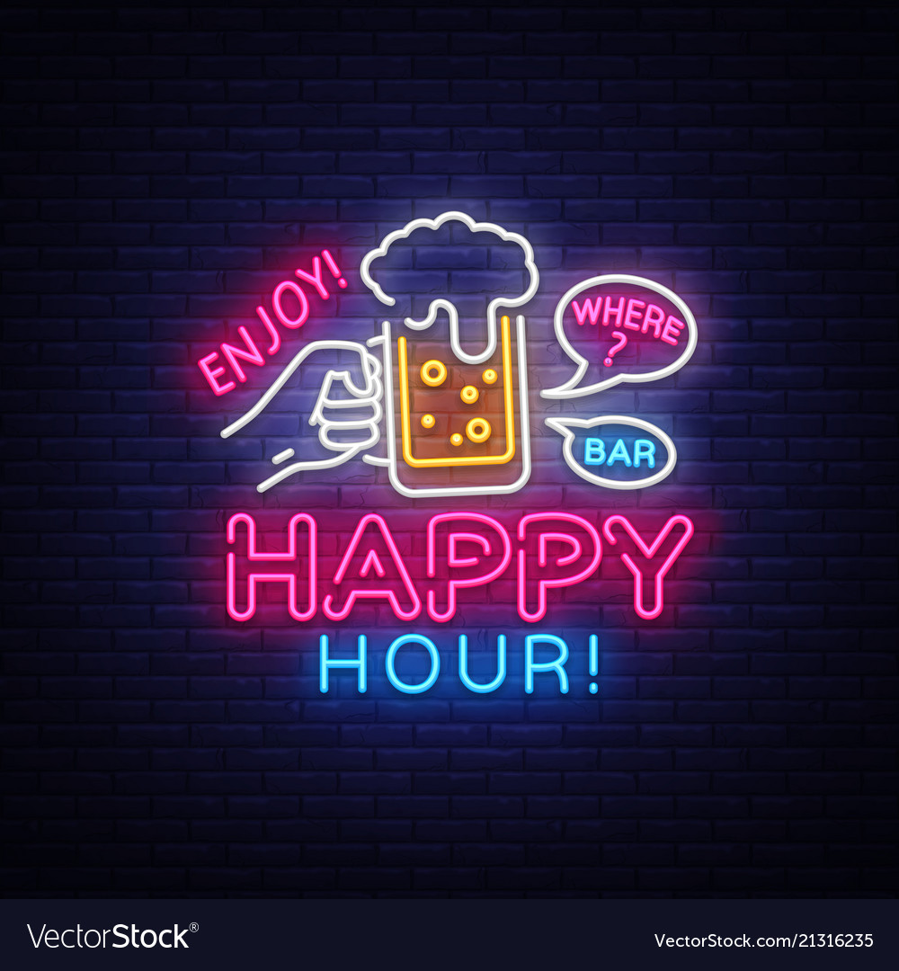 Happy Hour Neon Sign Hour Design Royalty Free Vector Image