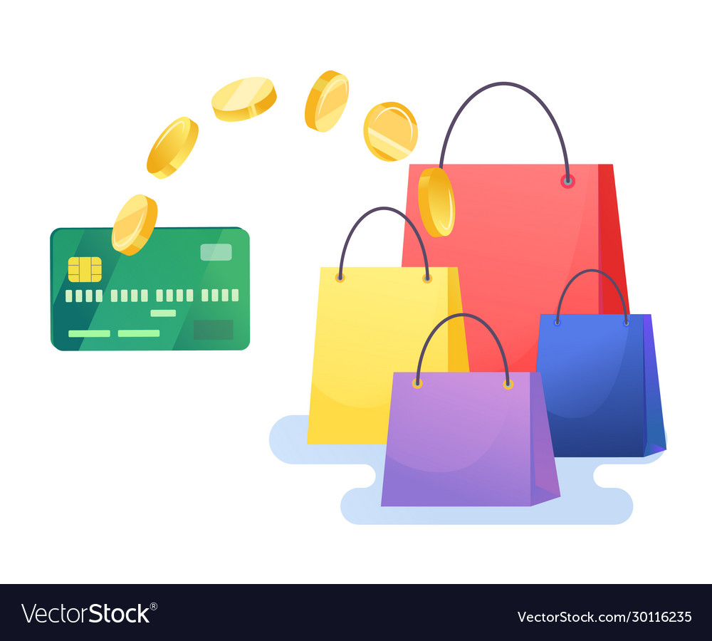 Money transfer from credit card with shopping bags