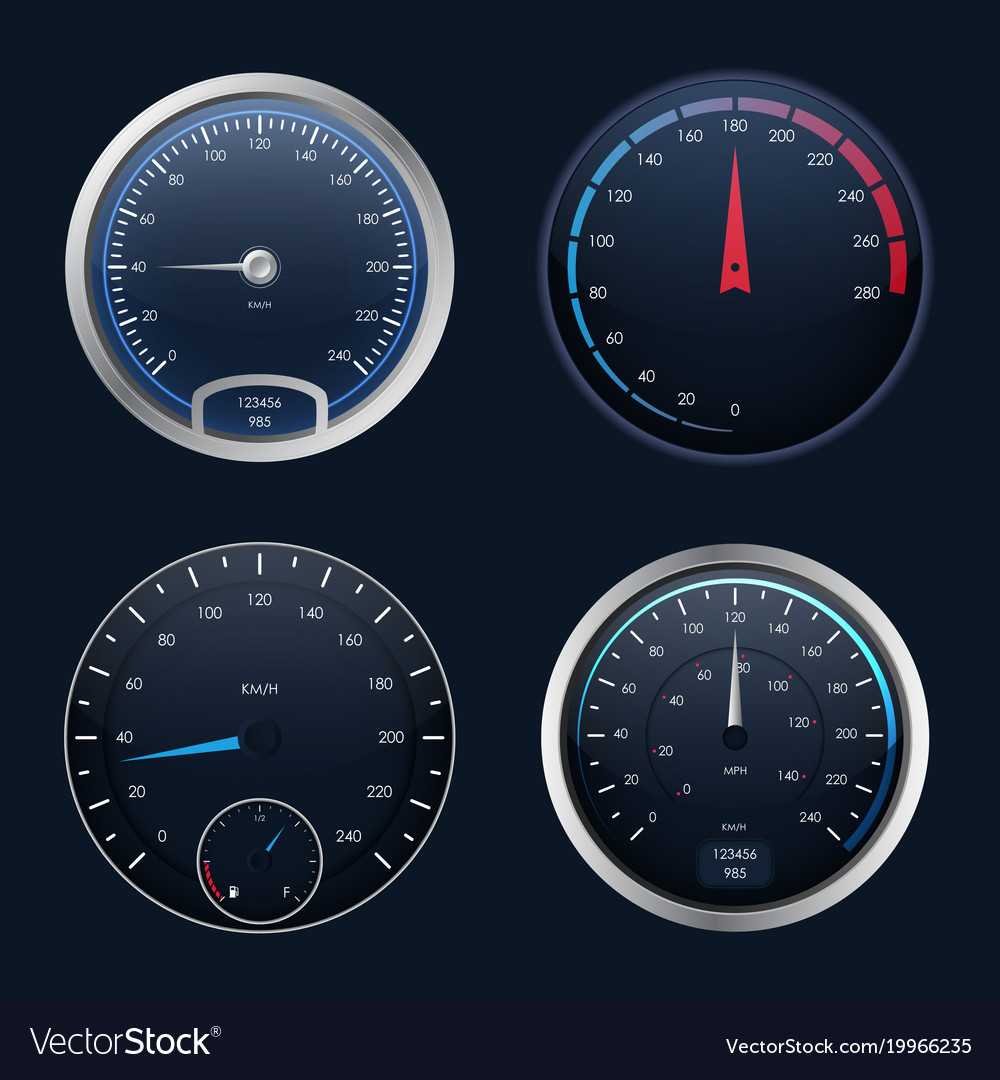 Realistic Detailed 3d Speedometers Set Royalty Free Vector