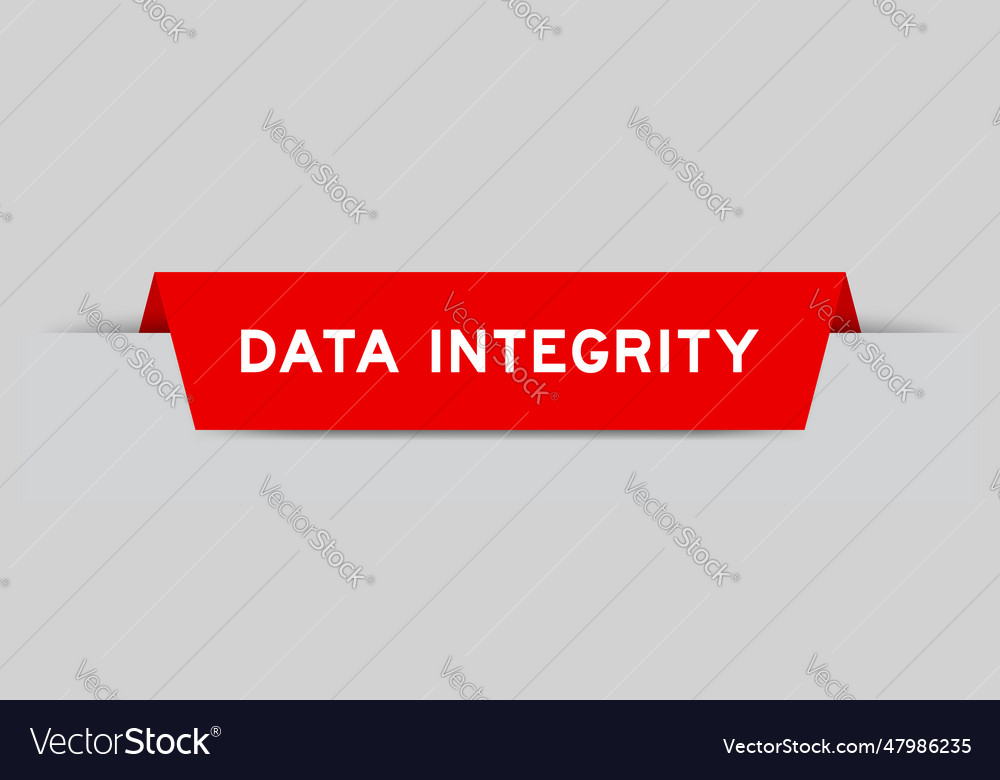 Red color inserted label with word data integrity