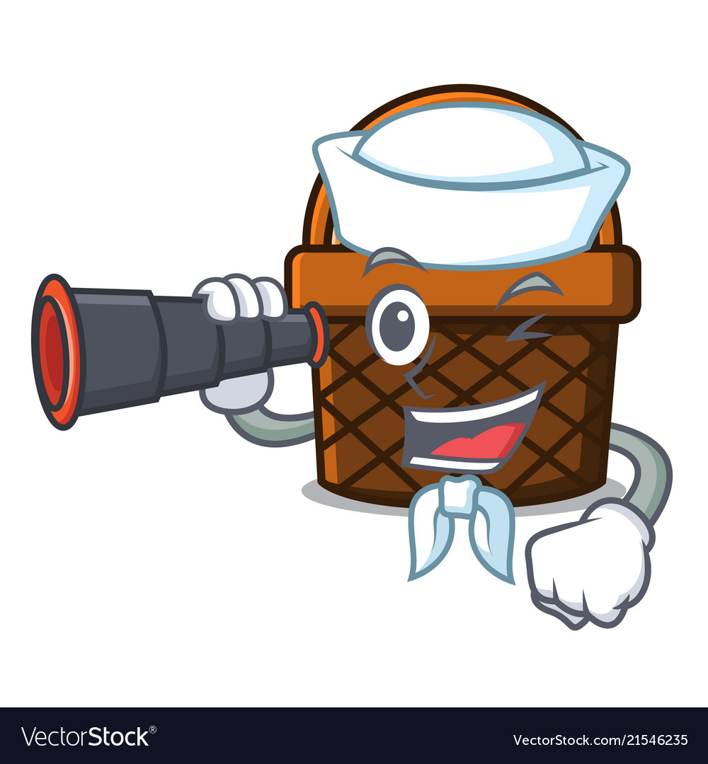 Sailor with binocular bread basket mascot cartoon