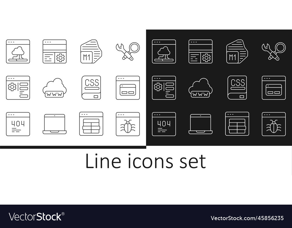 Set line system bug search engine processor web vector image Set line system bug search engine processor web