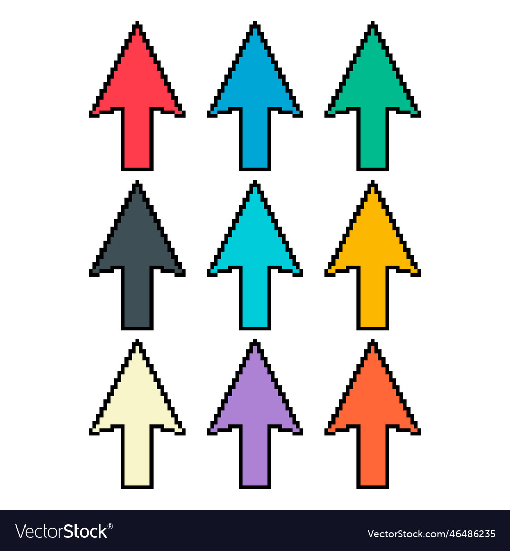 Set of arrow pixel icon web cursor click mouse vector image Set of arrow pixel icon web cursor click mouse