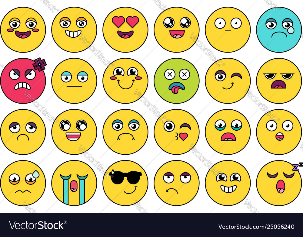 Comic cute emoji sticker pack Royalty Free Vector Image