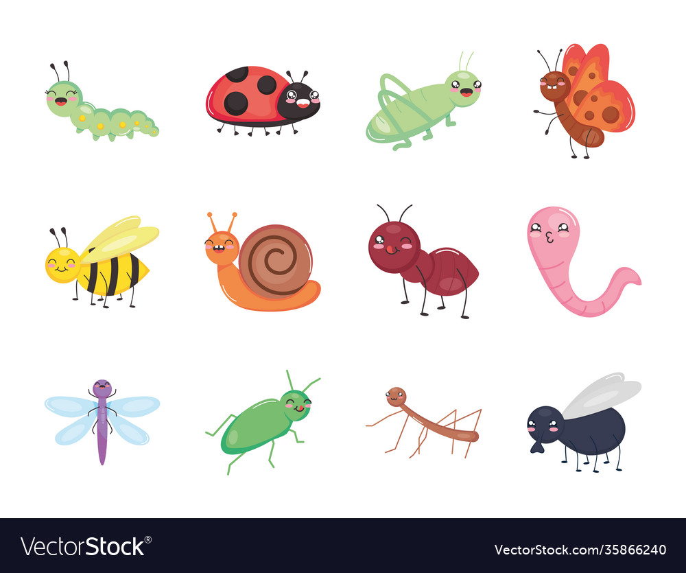 Icon set cute insects colorful design Royalty Free Vector