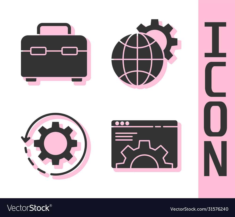 Set browser setting toolbox gear and arrows vector image Set browser setting toolbox gear and arrows