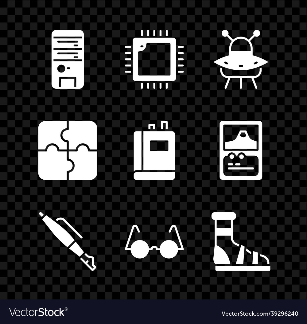 Set computer processor with cpu ufo flying vector image Set computer processor with cpu ufo flying