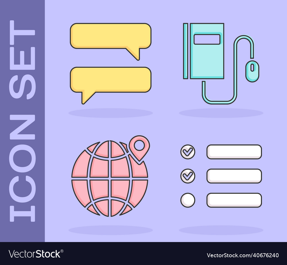 Set task list speech bubble chat location vector image Set task list speech bubble chat location
