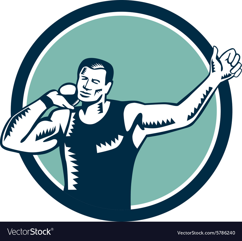 Shot put track and field athlete woodcut Vector Image