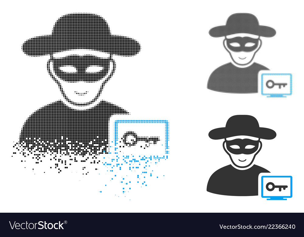 Shredded pixel halftone computer hacker icon