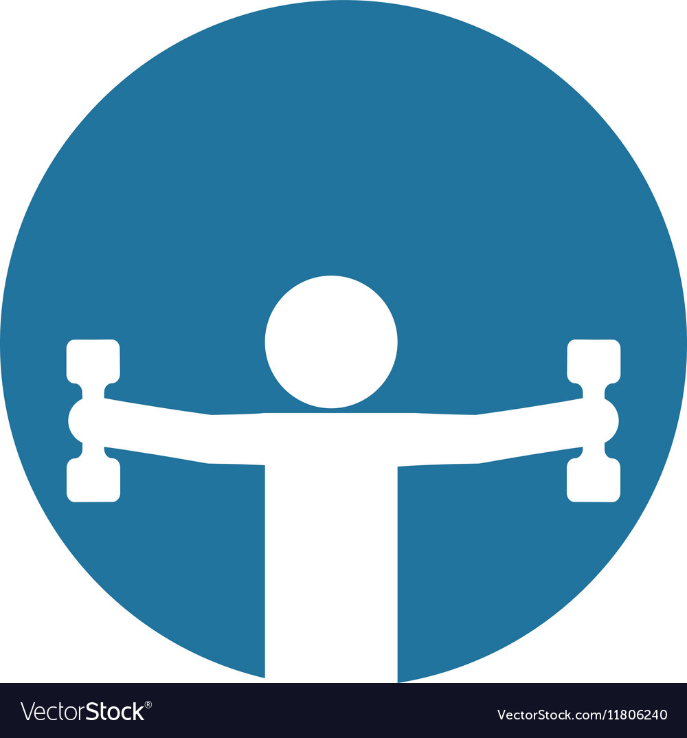 Silhouette fitness man weight dumbbell blue