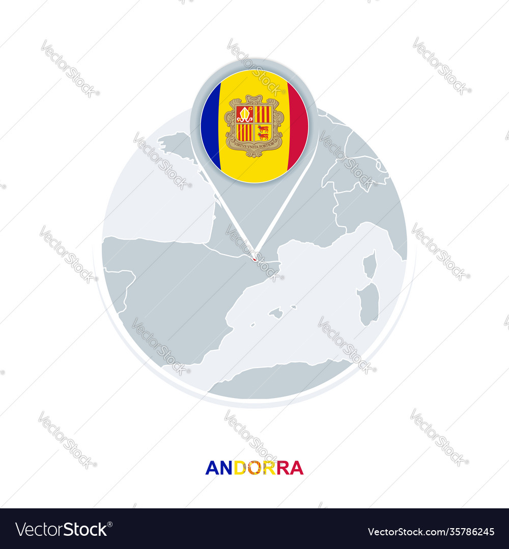 Andorra map and flag icon with highlighted