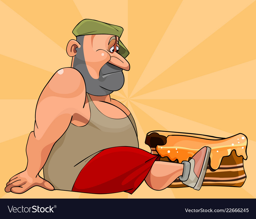 Cartoon unfortunate fat man sitting in front Vector Image Cartoon unfortunate fat man sitting in front Vector Image