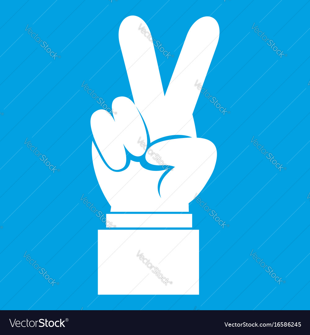 Hand with victory sign icon white Royalty Free Vector Image