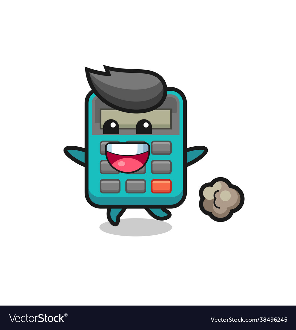 Happy calculator cartoon with running pose