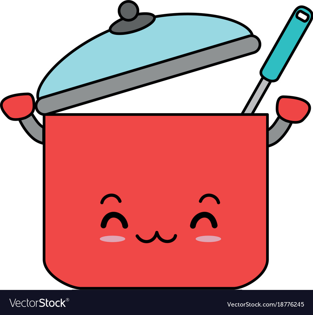 Kitchen pot with ladle kawaii character