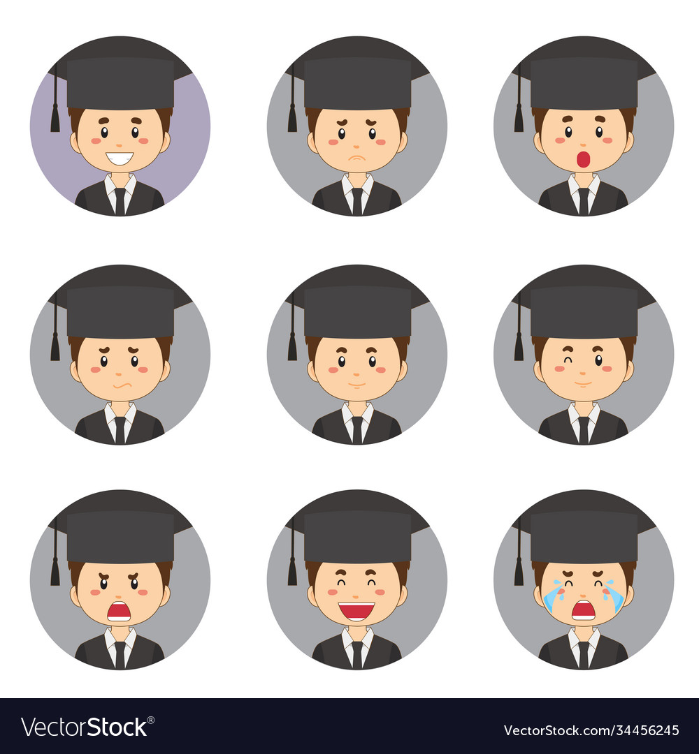 Male student avatar with various expression Vector Image Male student avatar with various expression