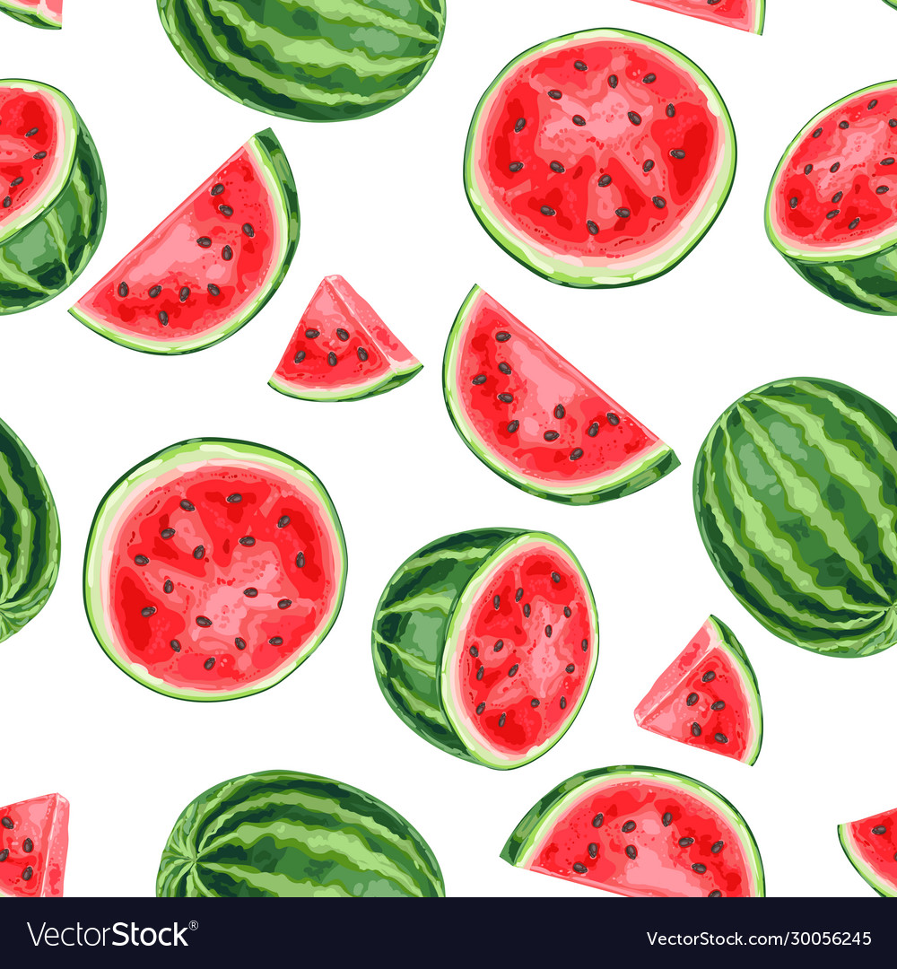 Seamless pattern with watermelons and slices