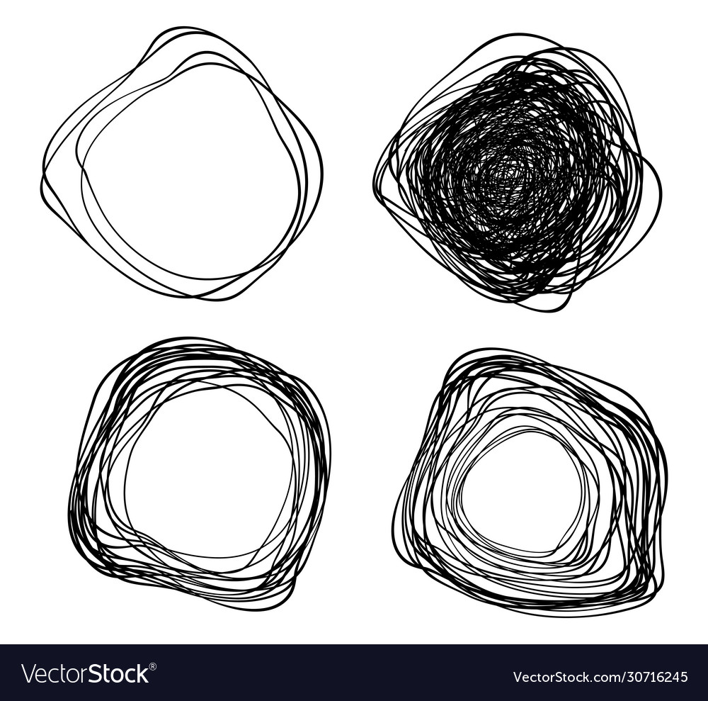 Set Hand Drawn Distorted Scribble Circles Vector Image