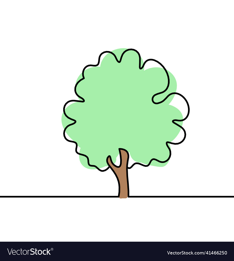Abstract color tree as line drawing on the white