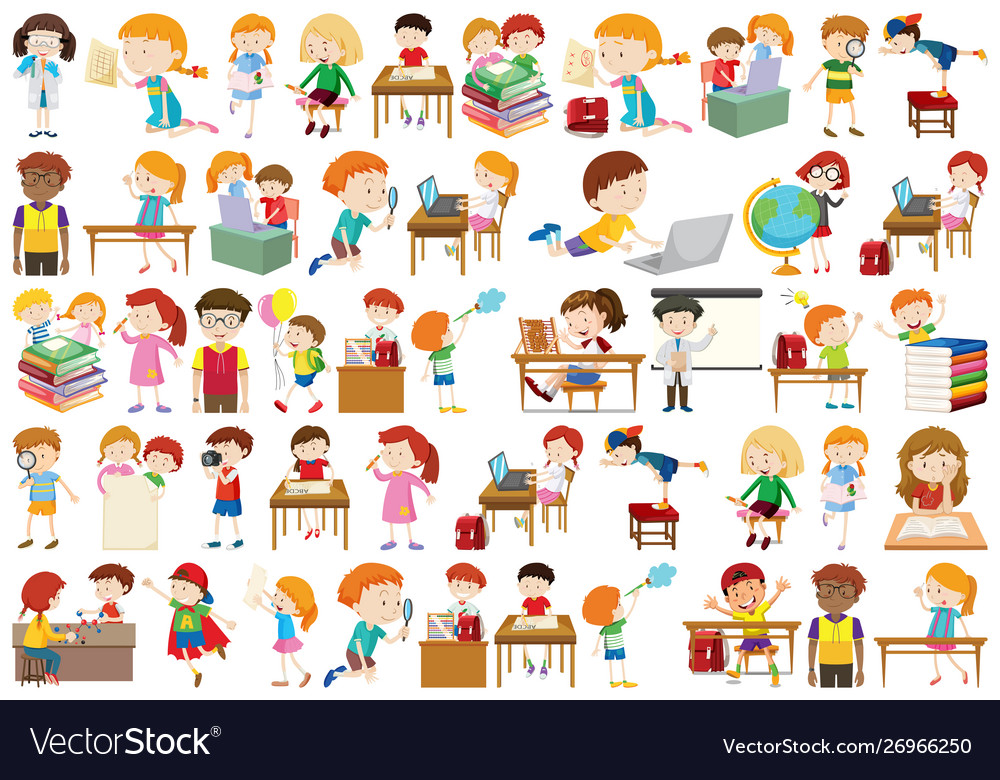 Boys girls children in educational fun activty vector image Boys girls children in educational fun activty
