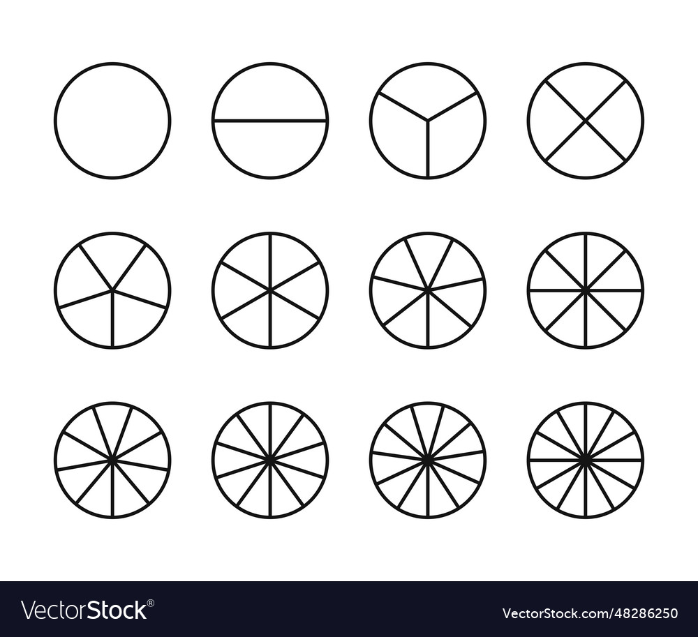 Circles divided in segments from 1 to 12 icons set